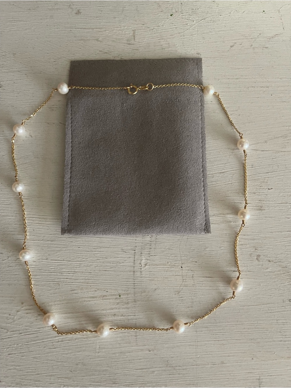14k Gold Pearl Station Necklace